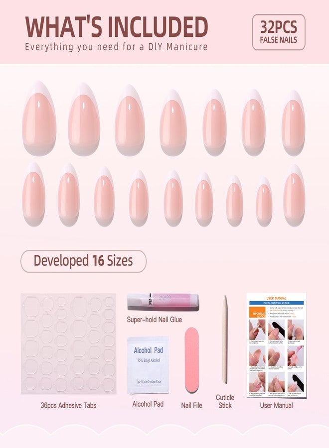 WAFOLOZE White French Tip Press On Nails - Almond Shape, Short Fake Tips with Glue, 16 Sizes - 32Pcs Reusable Soft Gel False Kit, Stick On for Women - Image 5
